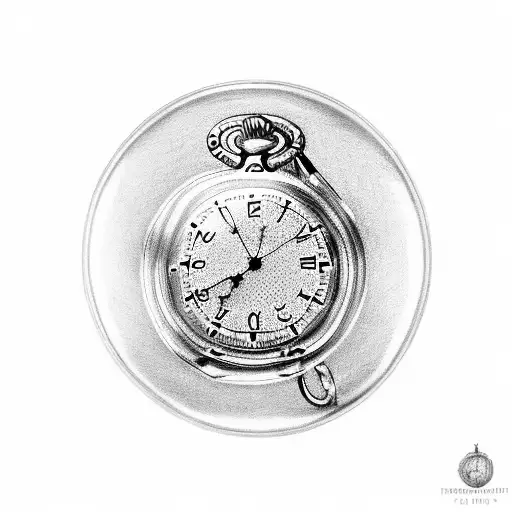 Pocket Watch showing 11:14 with a date window showing 17 tattoo design idea