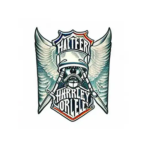 Create a carpenter's tool belt wrapped around a Harley Davidson e glide tattoo design idea