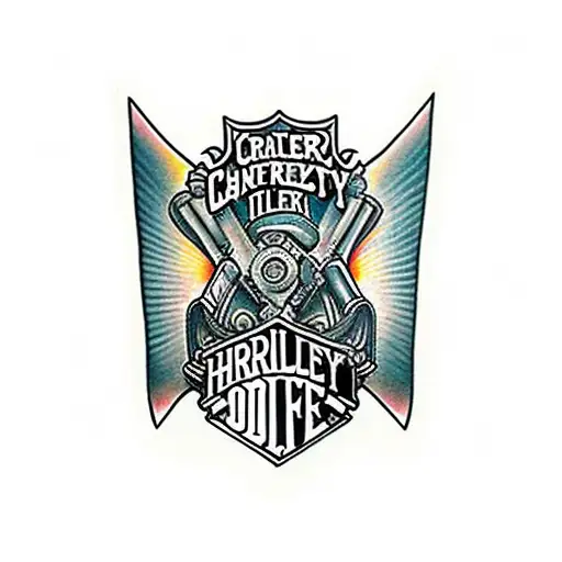 Create a carpenter's tool belt wrapped around a Harley Davidson e glide tattoo design idea