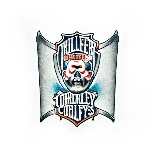 Create a carpenter's tool belt wrapped around a Harley Davidson e glide tattoo design idea