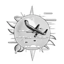 Heart with airplane, wave, sun and letter N tattoo design idea