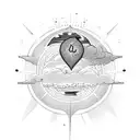 Heart with airplane, wave, sun and letter N tattoo design idea