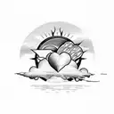 Heart with airplane, wave, sun and letter N tattoo design idea