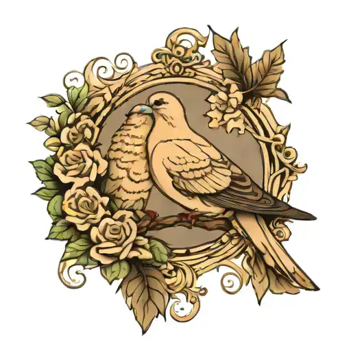 mourning dove and little brown bat in Victorian frame   tattoo design idea