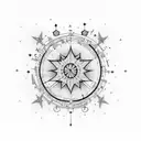 A celestial orchestra playing music notes made of stars tattoo design idea