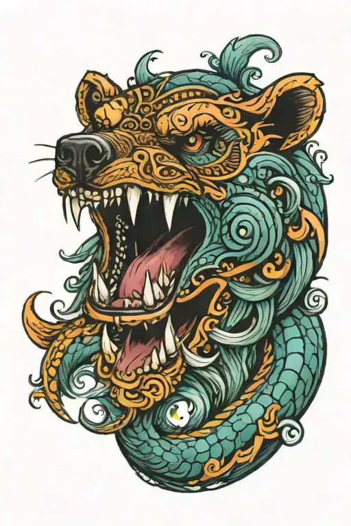 Bear Head Sea Serpent tattoo design idea