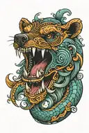 Bear Head Sea Serpent tattoo design idea