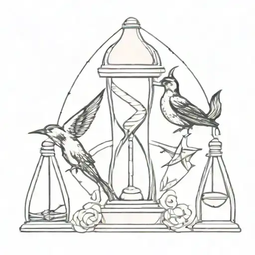 vintage sailor style. hour glass. swallows. text that says "no future. no past.".  tattoo design idea