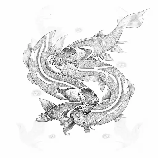 cherry blossoms with swirly lines and koi fish tattoo design idea