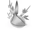 A minimalistic and elegant knife design, with the blade formed by the stem of a rosemary plant, symbolizing your love for cooking and the importance of herbs in your culinary creations. tattoo design idea