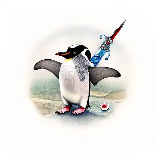 penguin with swords  tattoo design idea