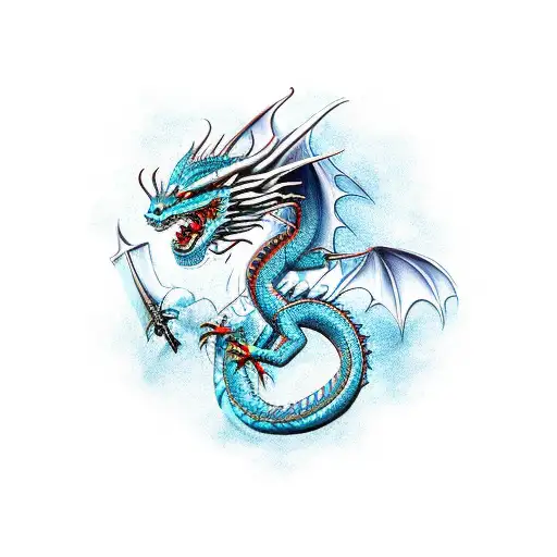 dragon wrapped around a sword tattoo design idea