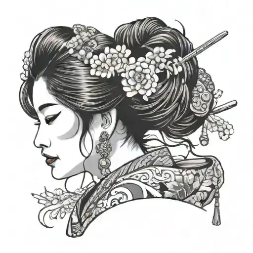 geisha sideways geisha looking down with earrings   tattoo design idea