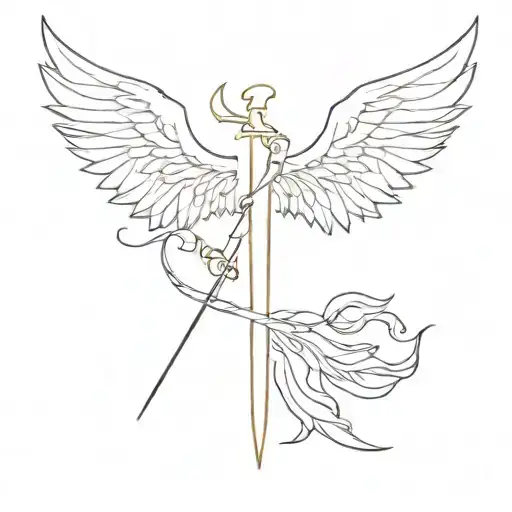 alas de ángel  y una espada tattoo design idea