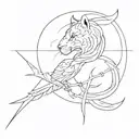 algo místico con una bestia y espadas y unas alas tattoo design idea