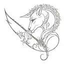 algo místico con una bestia y espadas y unas alas tattoo design idea