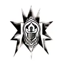 A fusion of blackwork and dotwork tattoo featuring the Corinthians Paulista logo morphing into a rock and roll symbol, like a lightning bolt or skull tattoo design idea