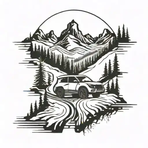 mountain ski road car tattoo design idea