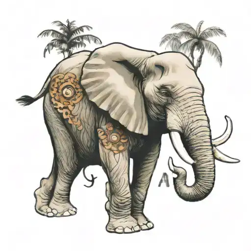Elephant safari realistic   tattoo design idea