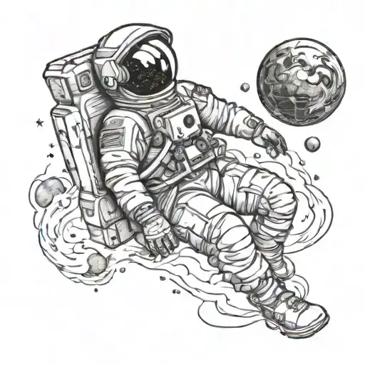 astronaut floating in space  tattoo design idea