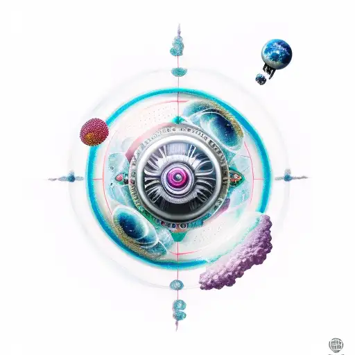 Speck of dust travelling through time in the different multiverses and containing objects like a radio, a hibiscus, etc tattoo design idea