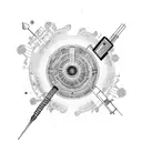 Speck of dust travelling through time in the different multiverses and containing objects like a radio, a hibiscus, etc tattoo design idea