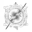 Speck of dust travelling through time in the different multiverses and containing objects like a radio, a hibiscus, etc tattoo design idea