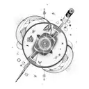 Speck of dust travelling through time in the different multiverses and containing objects like a radio, a hibiscus, etc tattoo design idea