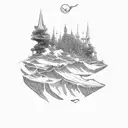 mountanins and backpacking tattoo design idea