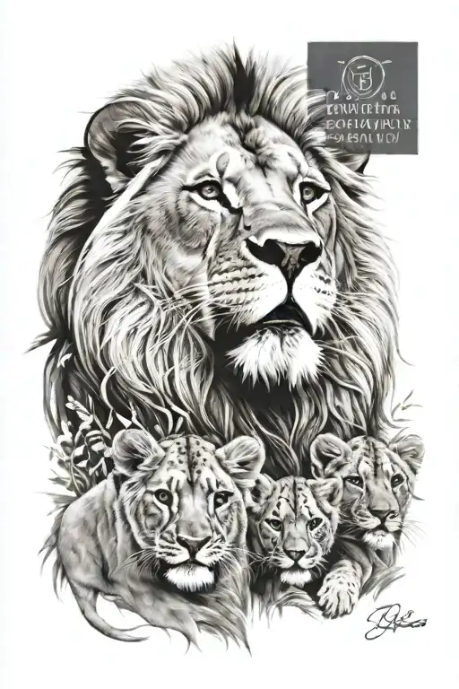 lion with cubs and birth date tattoo tattoo design idea