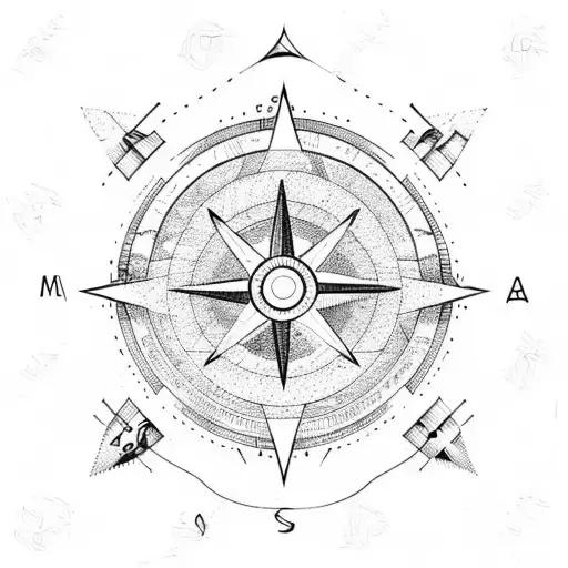 mountain and sea compass tattoo design idea