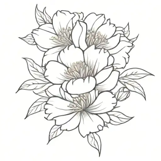 marigold aster peony flower intertwined tattoo design idea