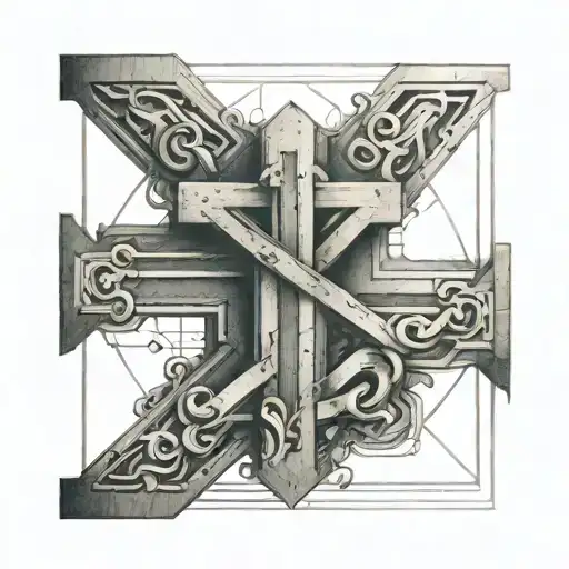 Design a tattoo of a carpenter's square intersecting with a cross, representing precision and faith tattoo design idea