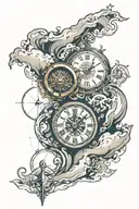 Nautical Map with Clock breaking through the skin tattoo design idea