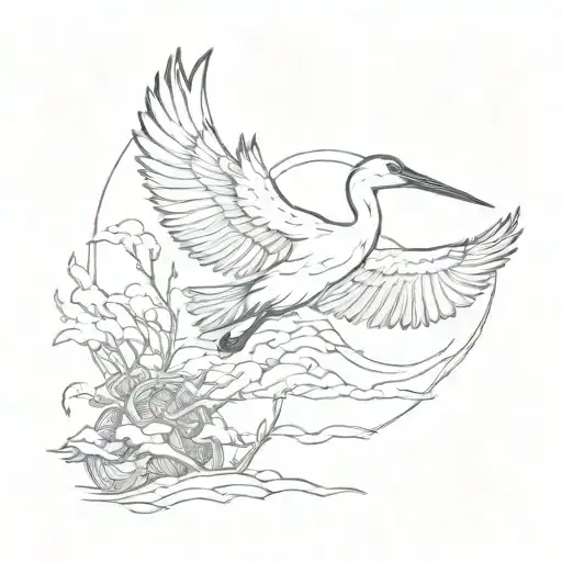crane flying tattoo design idea