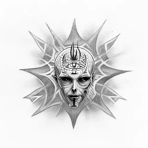 A tattoo design combining elements of Pinhead from Hellraiser and a haunting tree tattoo design idea
