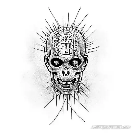 A tattoo design combining elements of Pinhead from Hellraiser and a haunting tree tattoo design idea