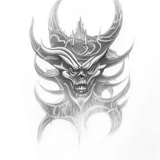 A tattoo design representing a student studying in a dark and eerie forest with demonic creatures lurking in the background tattoo design idea