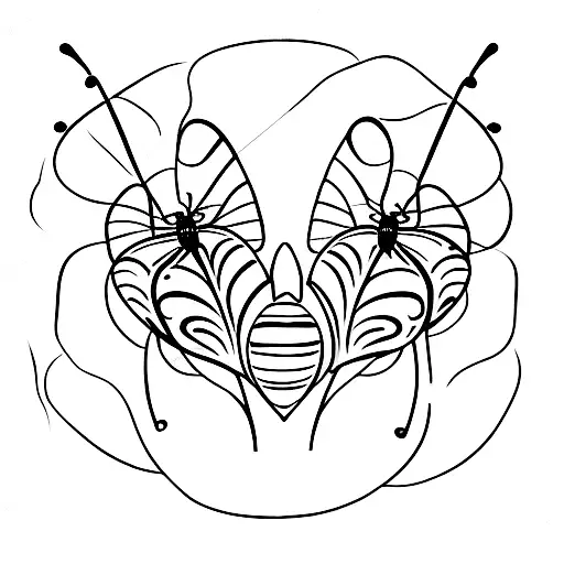 a butterfly to the left and a spider to the right, both of them together make a heart in the middle tattoo design idea