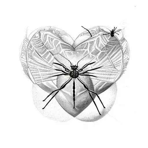 a butterfly to the left and a spider to the right, both of them together make a heart in the middle tattoo design idea