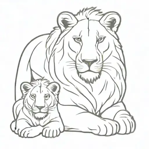Mama lion with cubs face only tattoo design idea