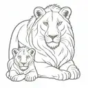 Mama lion with cubs face only tattoo design idea