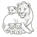 Mama lion with cubs face only tattoo design idea