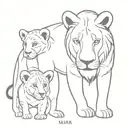 Mama lion with cubs face only tattoo design idea