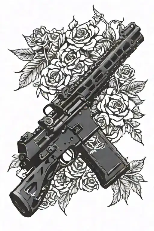 vines and flowers wrapped around a AR 15 intertwined in someone's hand   tattoo design idea