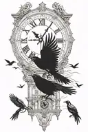 clock tower crows flying tattoo design idea