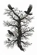 crows flying in tree filled park tattoo design idea