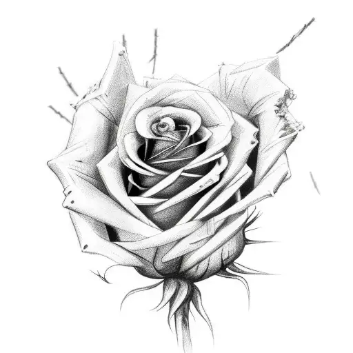 rose wrapped in barbed wire tattoo design idea