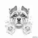 Dog name with roses and tennis balls tattoo design idea