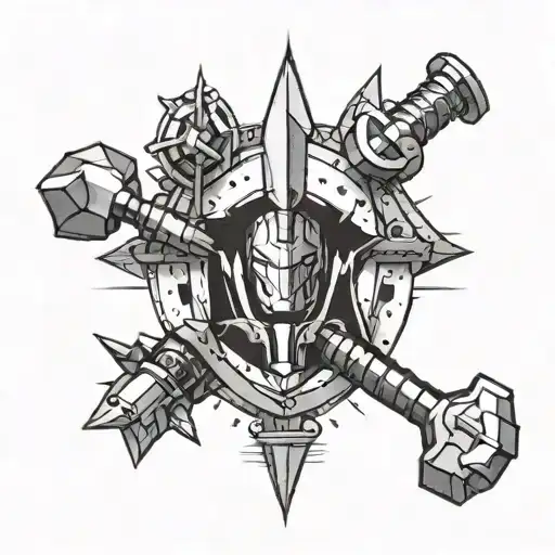 three spikes and an anvil. iron sharpens iron man tattoo design idea